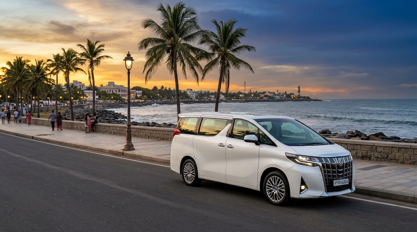Indian Global Tours and Travels - Luxury Fleet along Puducherry Boulevard